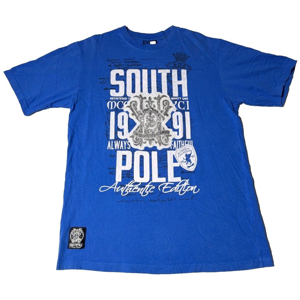 VTG Y2K SOUTHPOLE Applique Patch Blue‎ Graphic T-Shirt - Men XL